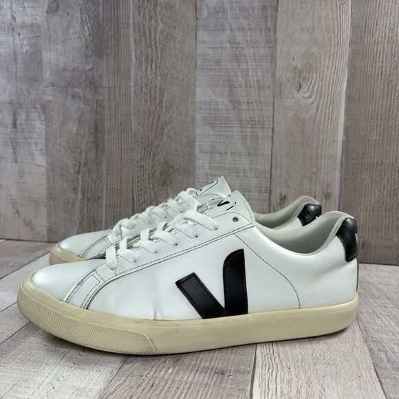 Veja Esplar Women's Size 7 Campos Leather Sneakers Lace Up Low Top White Black - Picture 1 of 15
